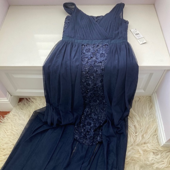 AIDAN MATTOX Womens Navy Sleeveless Below The Knee A-Line Evening Dress - Picture 4 of 14